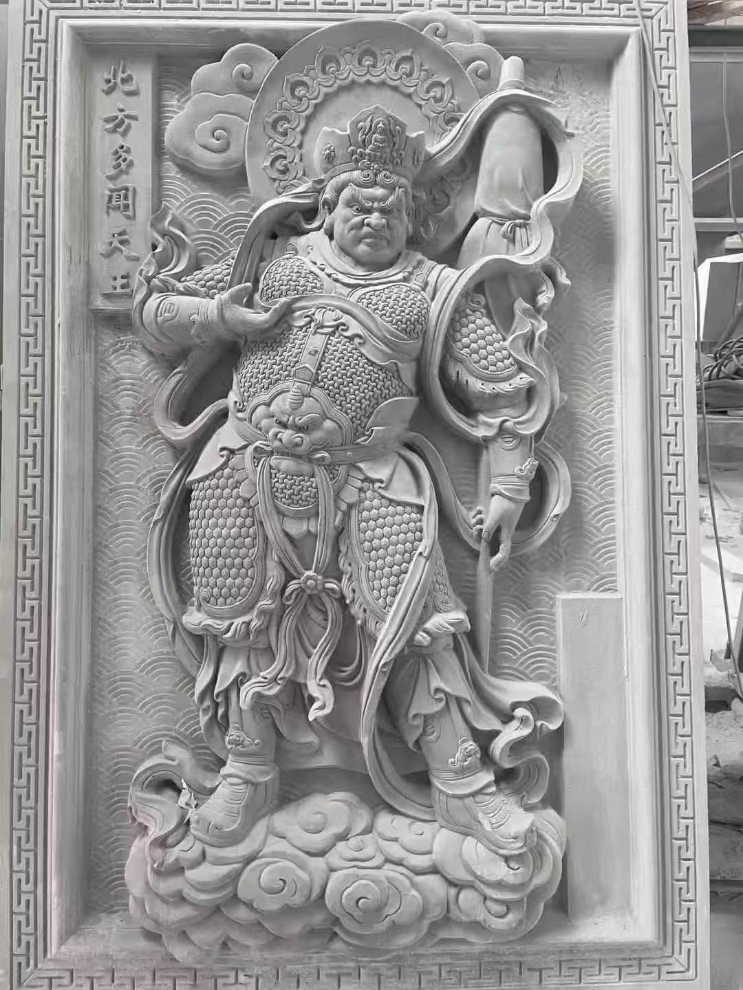南阳 芝麻灰花岗岩人物雕刻——多闻天王